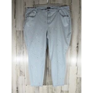 Martha Stewart Jeans Size 26W Light Blue Paint Splatter Skinny High Rise Tapered
